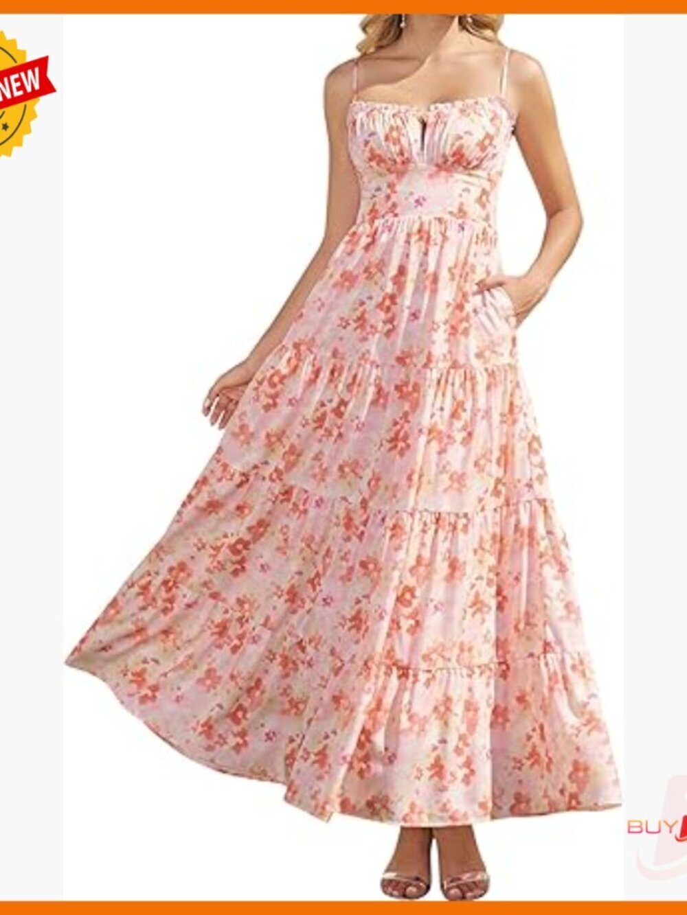Floral Maxi Dress with Pockets, Spaghetti Strap A-Line Sundress for Beach